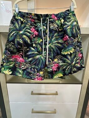 Polo by Ralph Lauren Black Tropical Flamingo Swim Shorts Green Size XL
